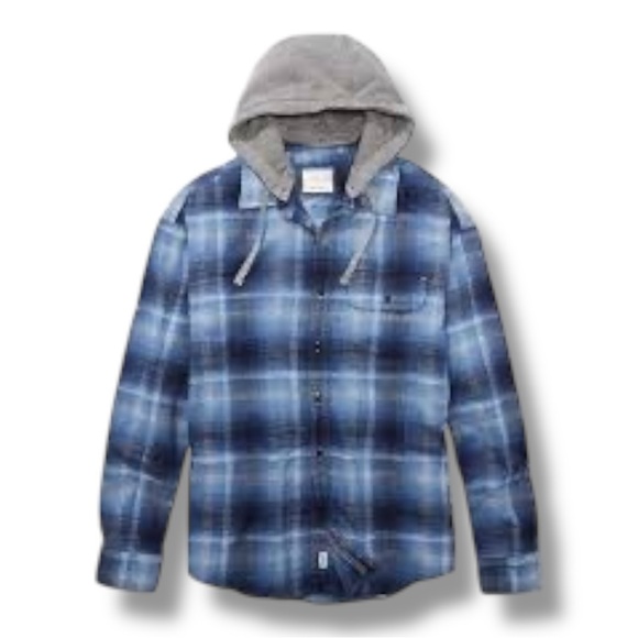 American Eagle Super Soft Flannel Shirt Hoodie Blue Plaid Removable Hood XL - Picture 15 of 16